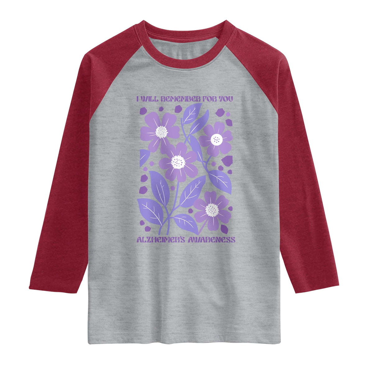 Alzheimers Purple Floral Retro Graphic Raglan Shirt I Will Remember For You