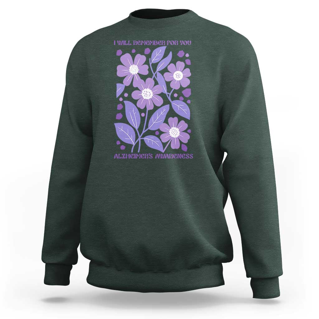 Alzheimers Purple Floral Retro Graphic Sweatshirt I Will Remember For You