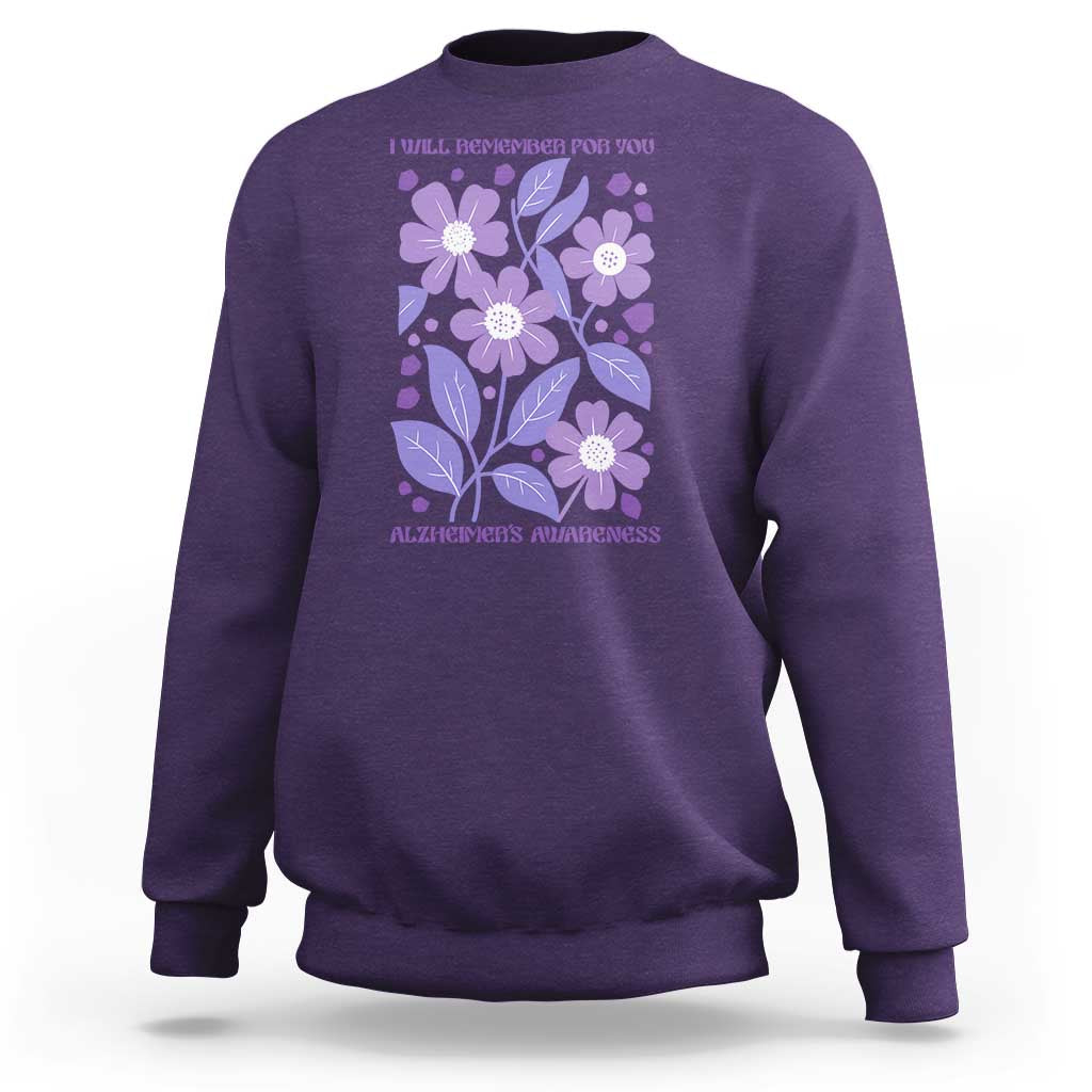 Alzheimers Purple Floral Retro Graphic Sweatshirt I Will Remember For You