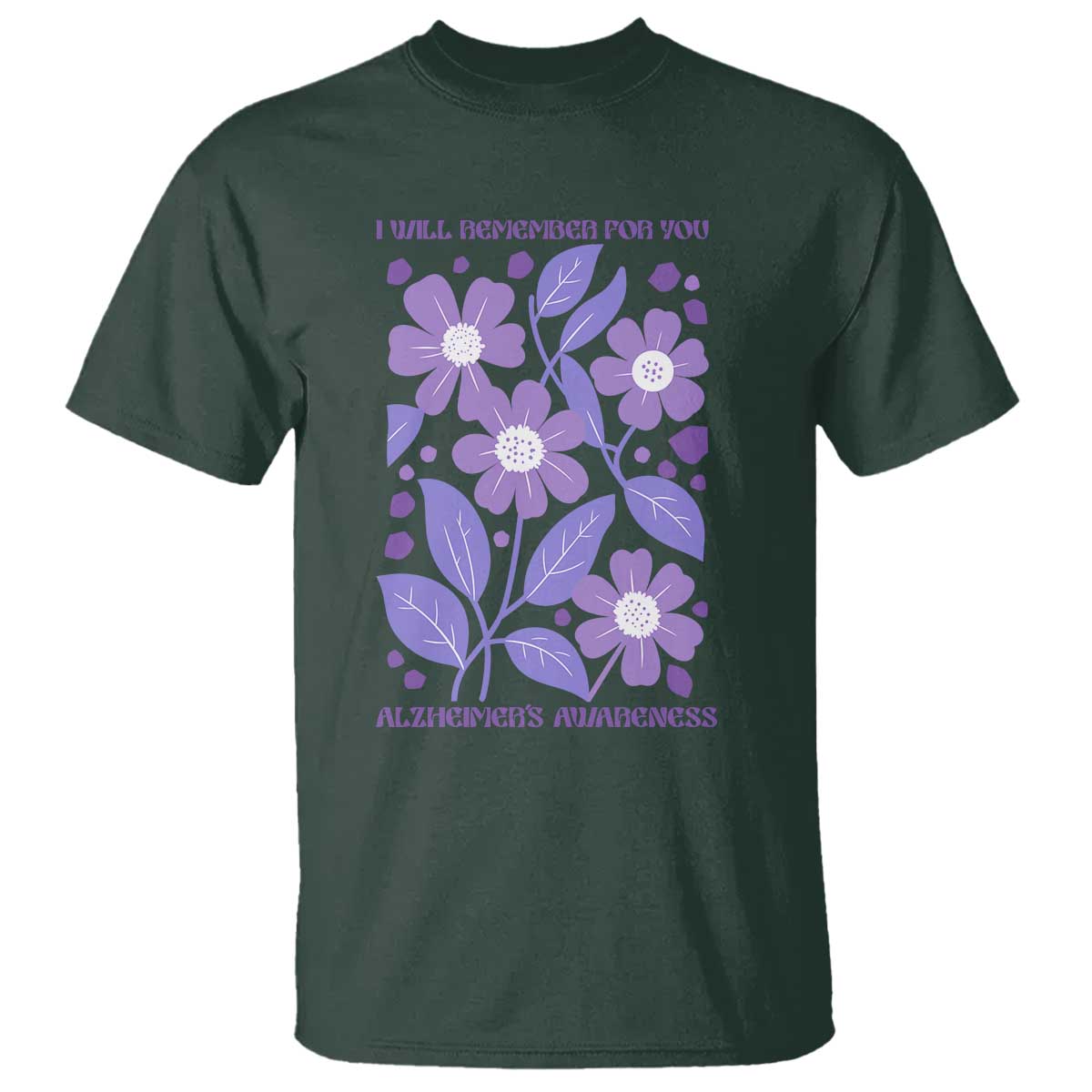 Alzheimers Purple Floral Retro Graphic T Shirt I Will Remember For You