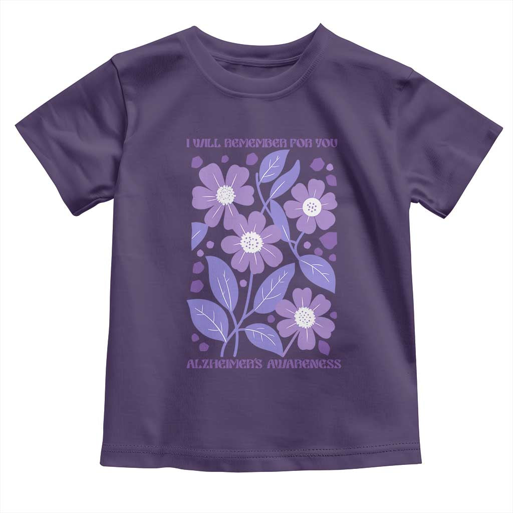 Alzheimers Purple Floral Retro Graphic Toddler T Shirt I Will Remember For You