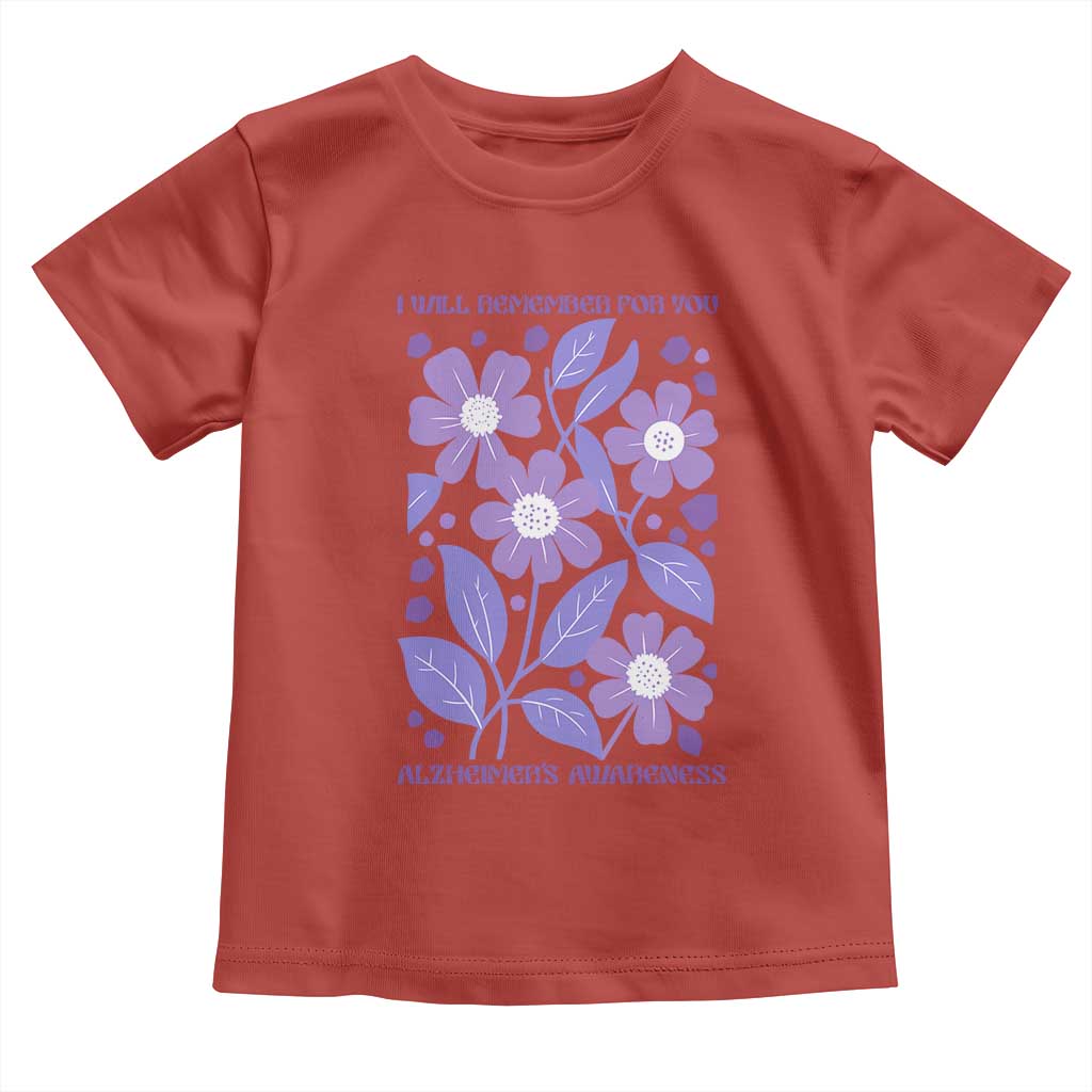 Alzheimers Purple Floral Retro Graphic Toddler T Shirt I Will Remember For You