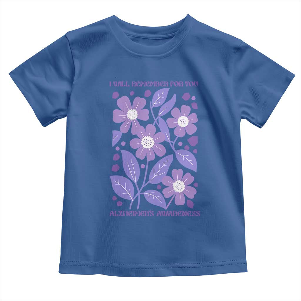 Alzheimers Purple Floral Retro Graphic Toddler T Shirt I Will Remember For You