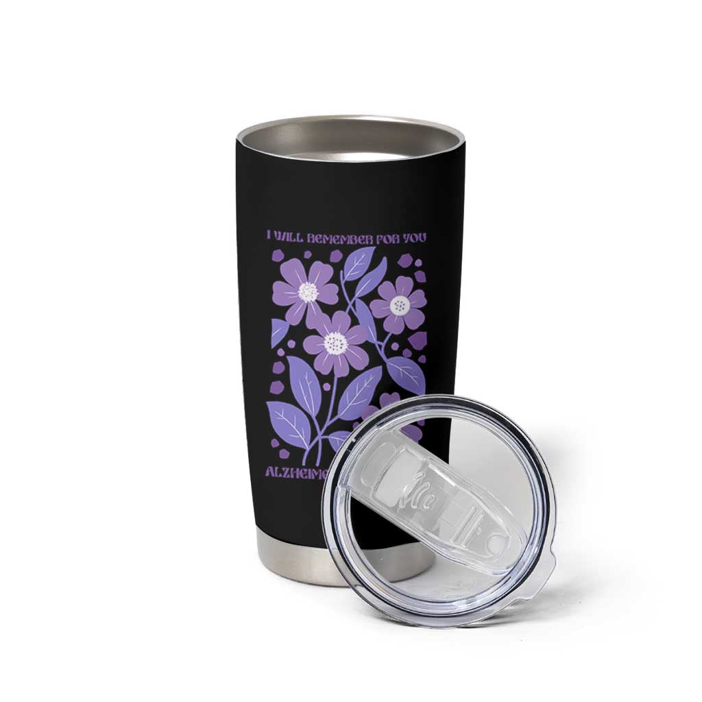 Alzheimers Purple Floral Retro Graphic Tumbler Cup I Will Remember For You
