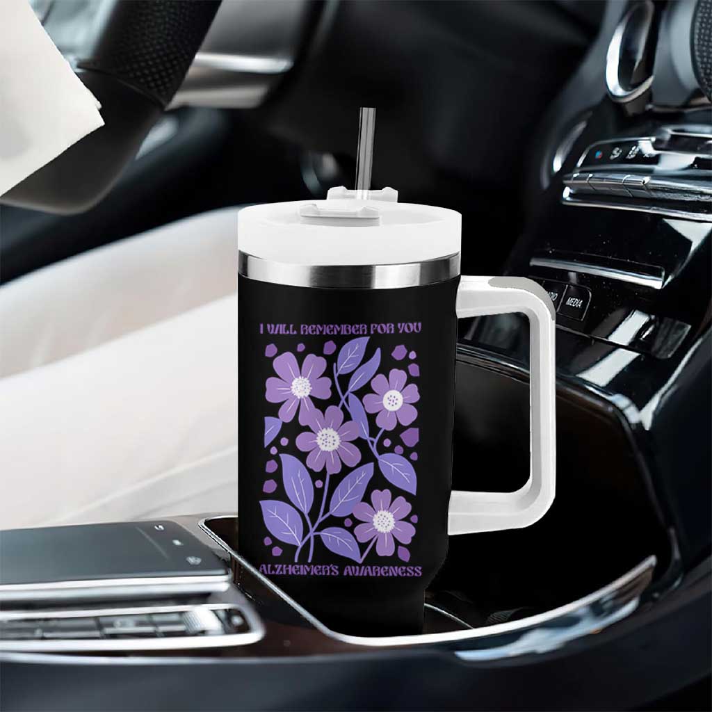 Alzheimers Purple Floral Retro Graphic Tumbler With Handle I Will Remember For You