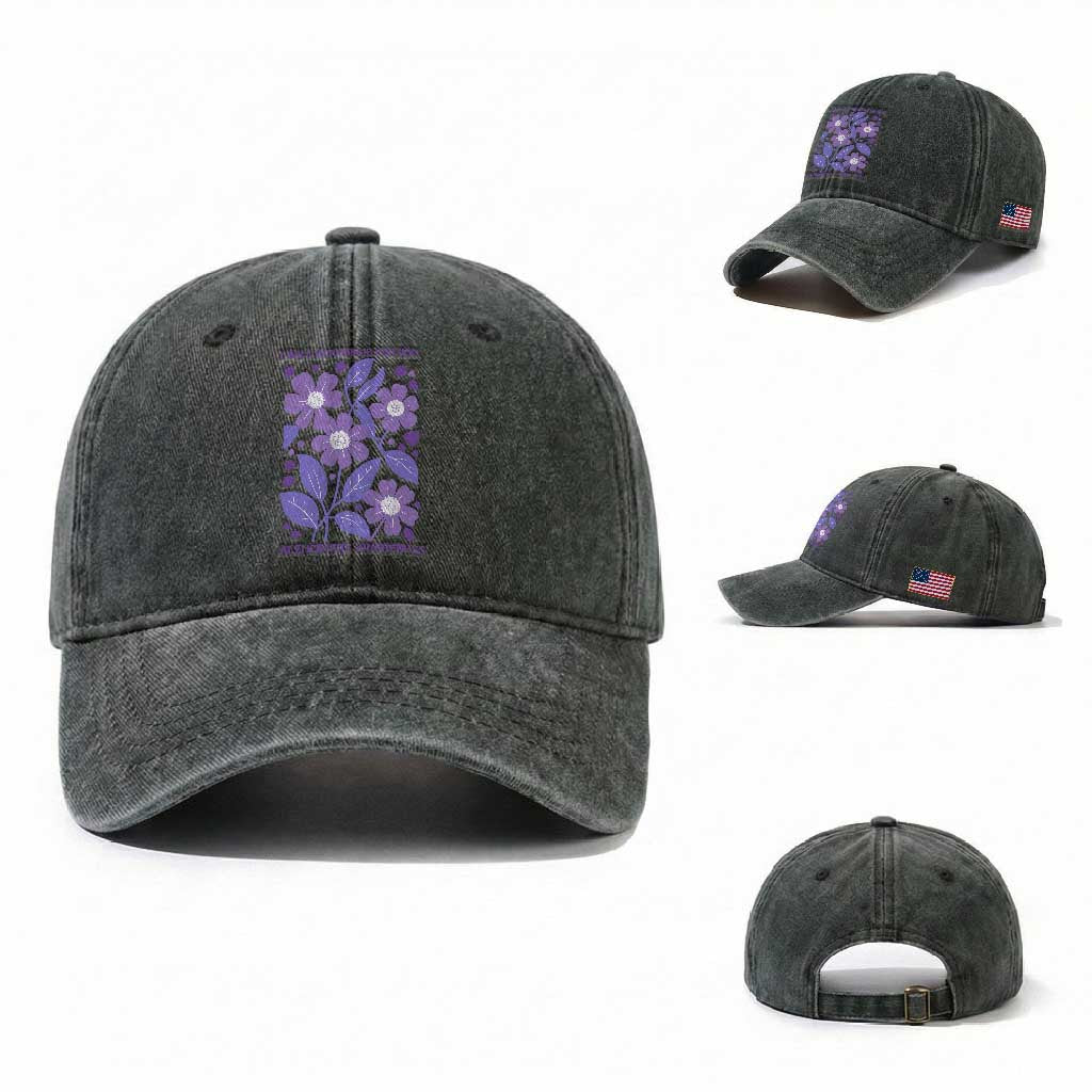 Alzheimers Purple Floral Retro Graphic Washed Cotton Baseball Cap I Will Remember For You