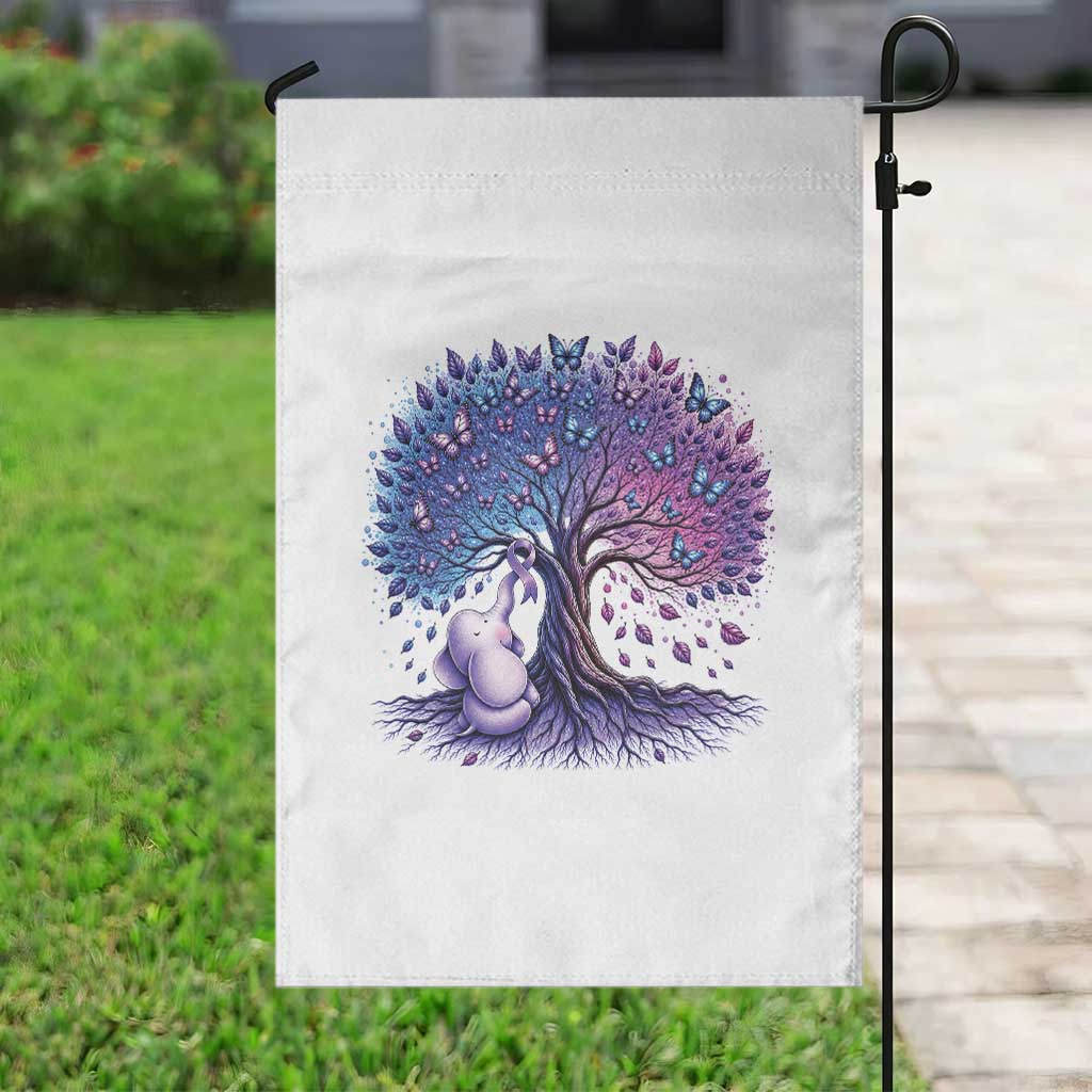 Purple Elephant Butterfly Ribbon Garden Flag Tree Of Life Alzheimers Support