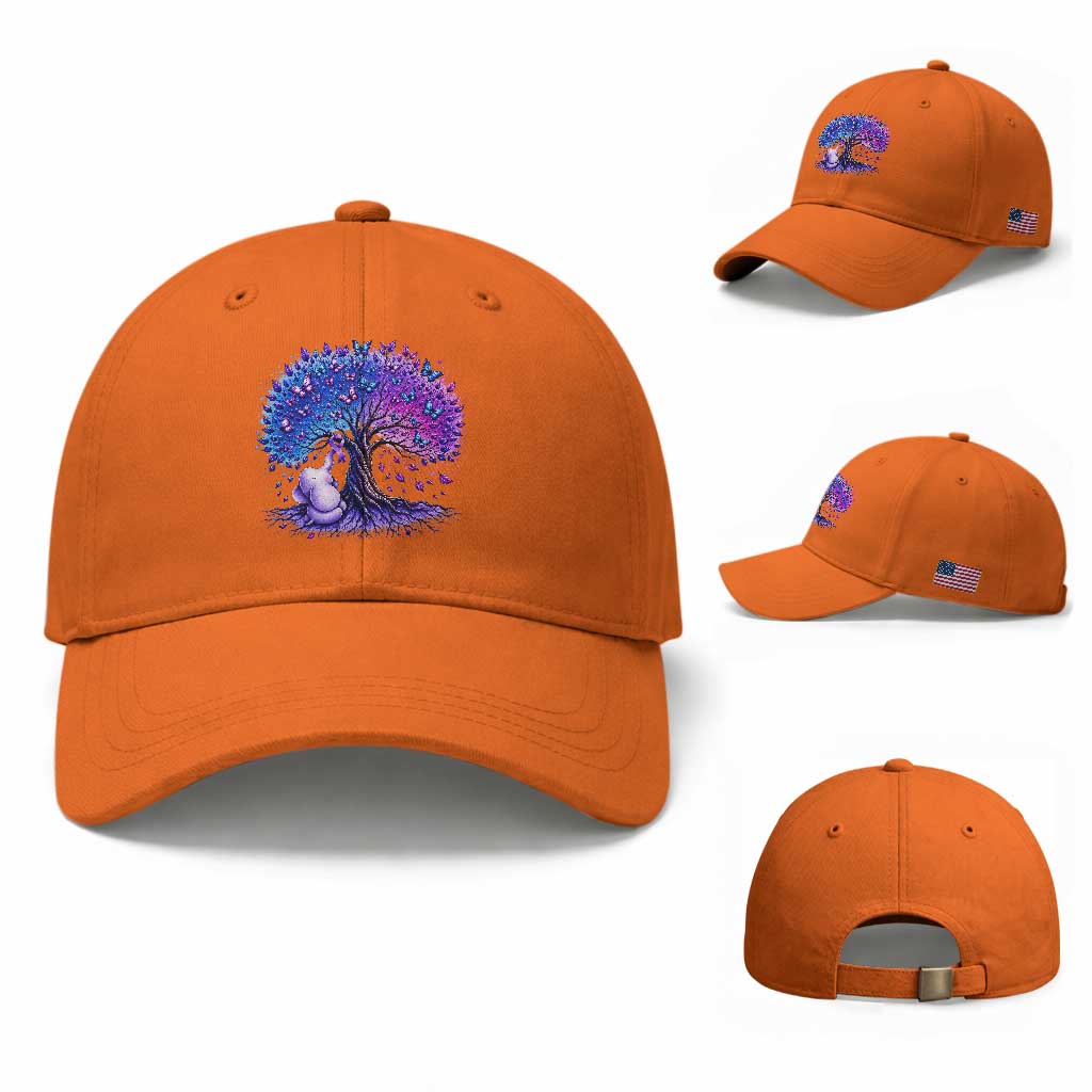 Purple Elephant Butterfly Ribbon Baseball Cap Tree Of Life Alzheimers Support