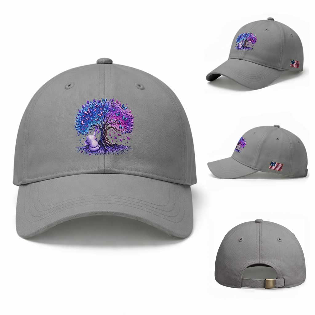 Purple Elephant Butterfly Ribbon Baseball Cap Tree Of Life Alzheimers Support