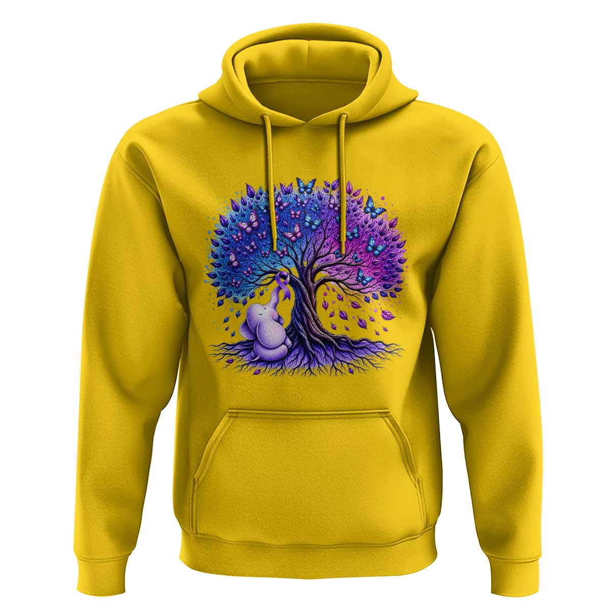 Purple Elephant Butterfly Ribbon Hoodie Tree Of Life Alzheimers Support