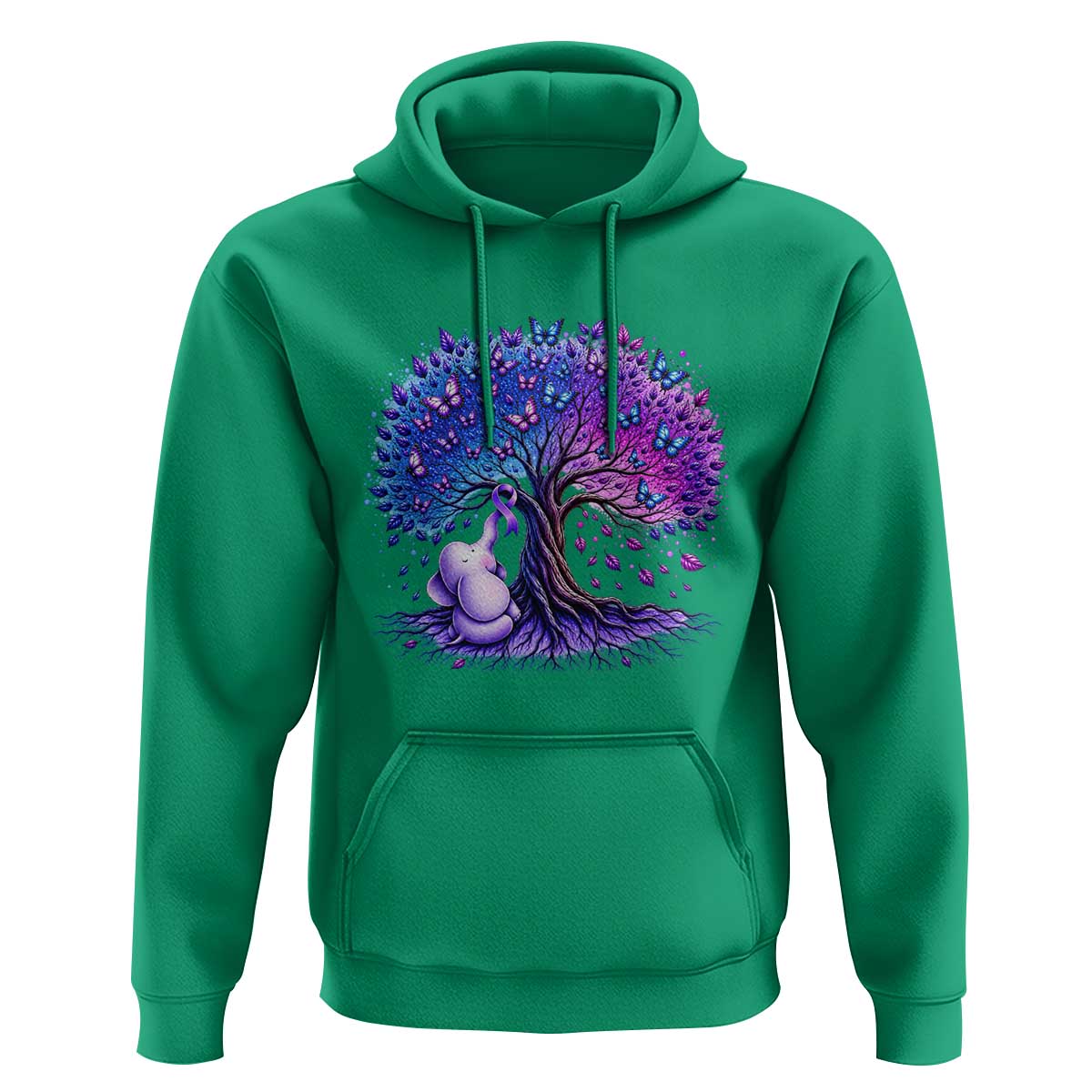 Purple Elephant Butterfly Ribbon Hoodie Tree Of Life Alzheimers Support