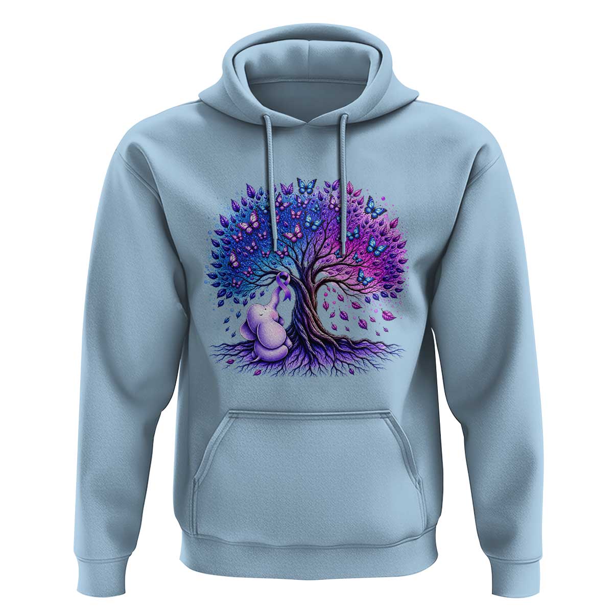 Purple Elephant Butterfly Ribbon Hoodie Tree Of Life Alzheimers Support