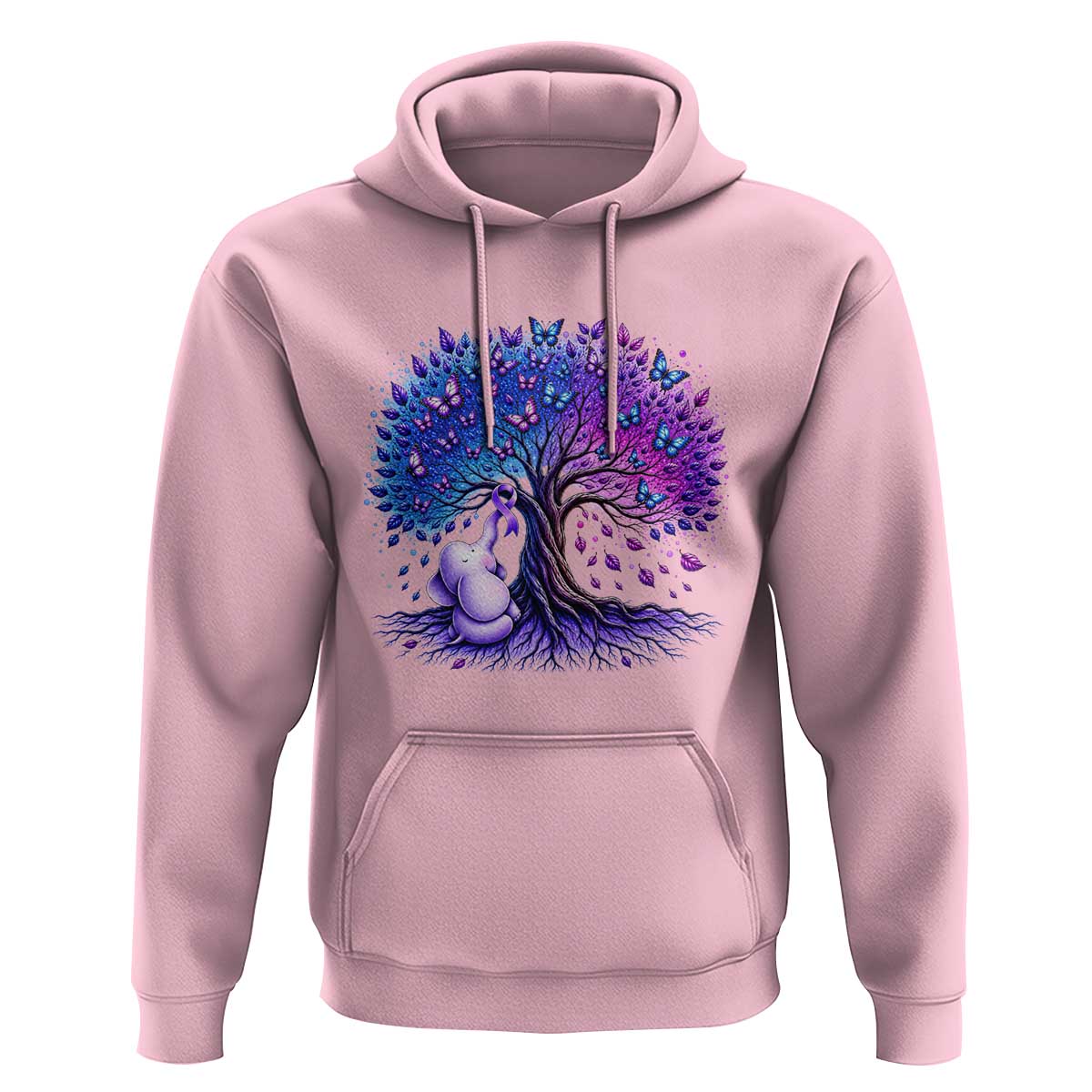 Purple Elephant Butterfly Ribbon Hoodie Tree Of Life Alzheimers Support