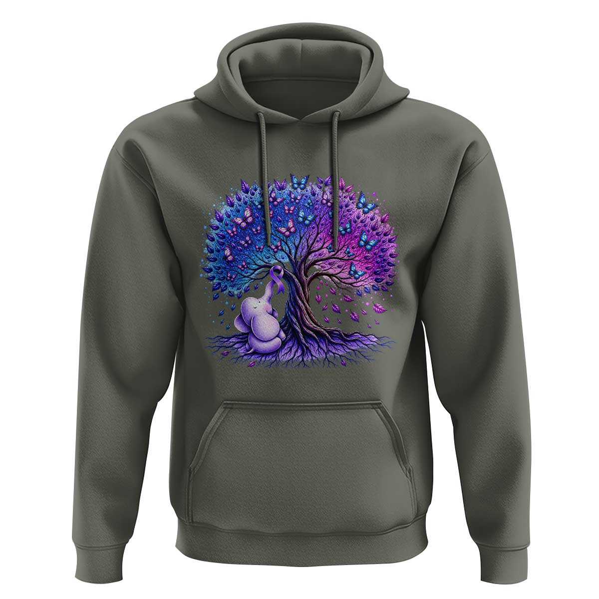 Purple Elephant Butterfly Ribbon Hoodie Tree Of Life Alzheimers Support