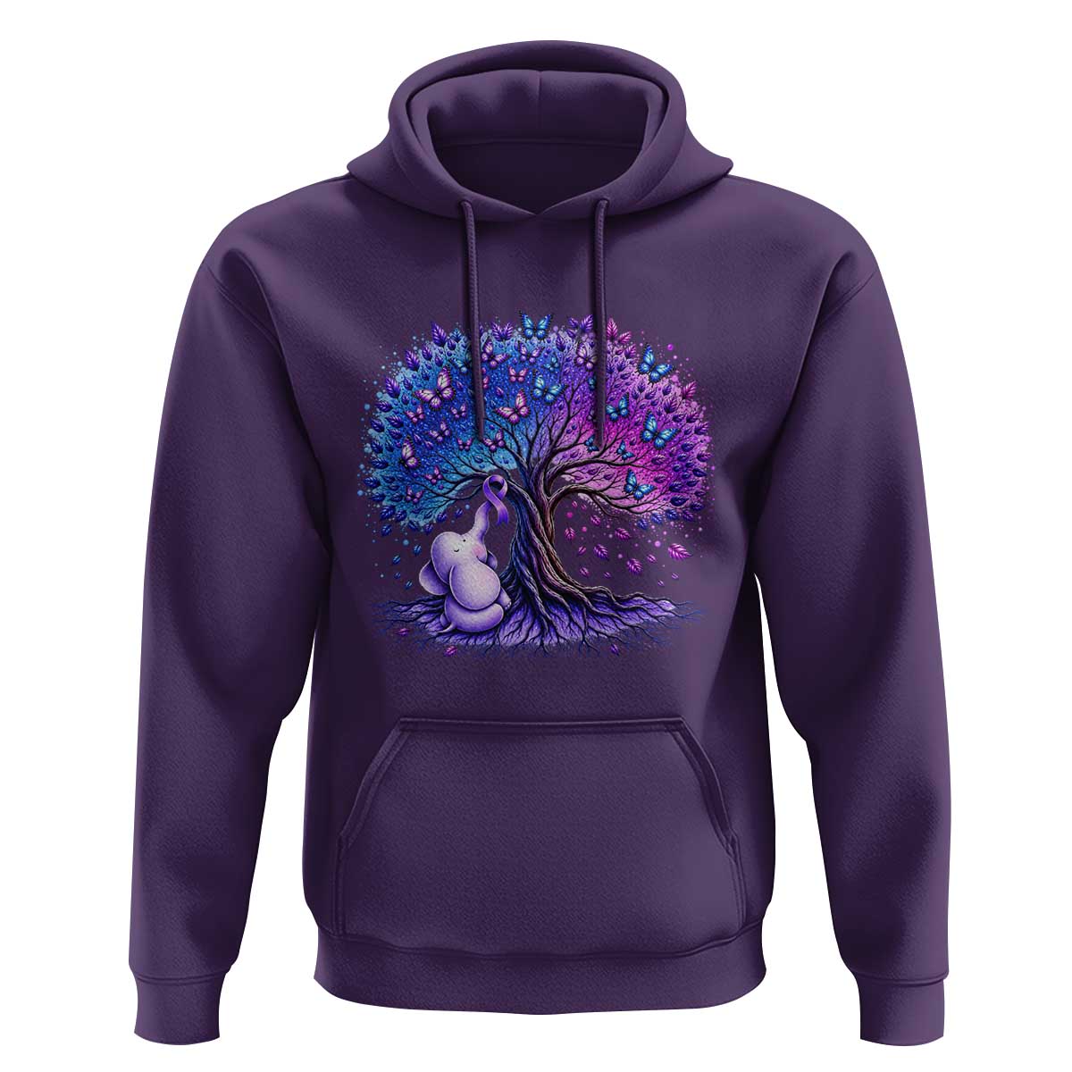 Purple Elephant Butterfly Ribbon Hoodie Tree Of Life Alzheimers Support