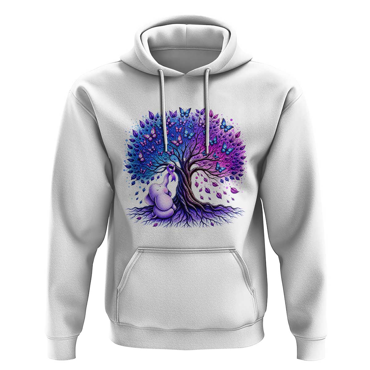 Purple Elephant Butterfly Ribbon Hoodie Tree Of Life Alzheimers Support