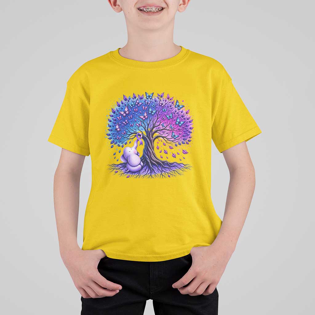 Purple Elephant Butterfly Ribbon T Shirt For Kid Tree Of Life Alzheimers Support