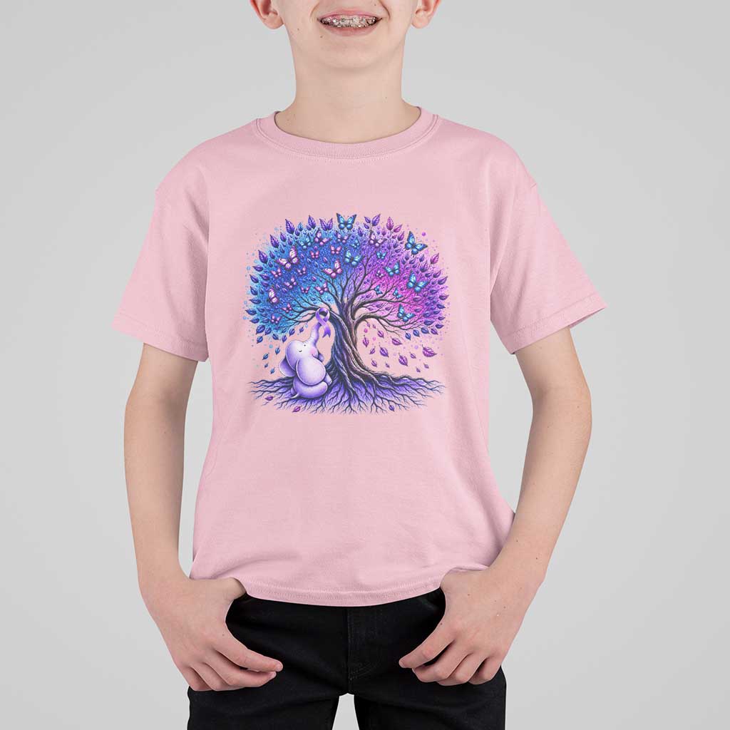 Purple Elephant Butterfly Ribbon T Shirt For Kid Tree Of Life Alzheimers Support
