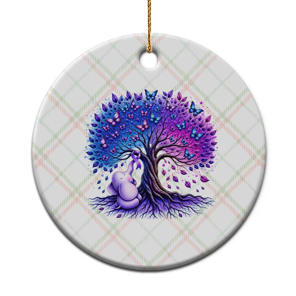 Purple Elephant Butterfly Ribbon Ceramic Ornament Tree Of Life Alzheimers Support