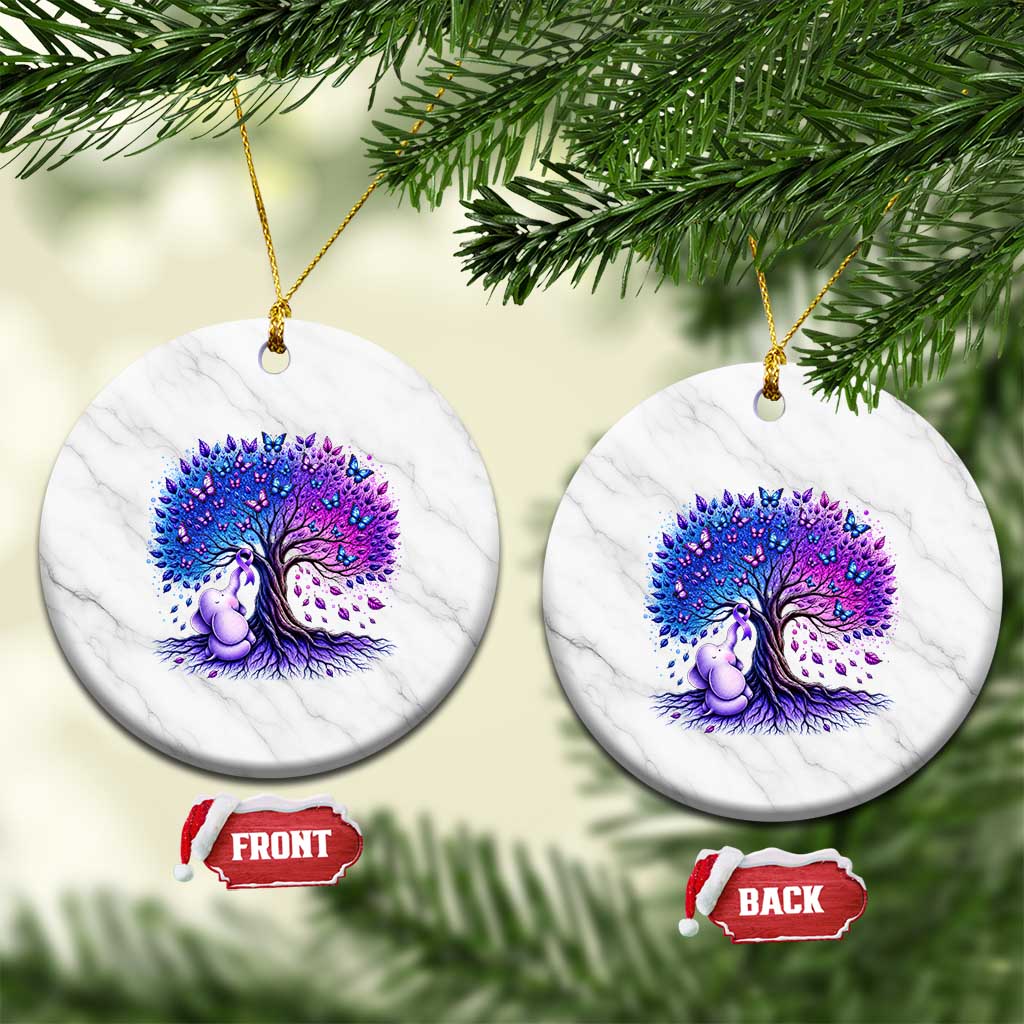 Purple Elephant Butterfly Ribbon Ceramic Ornament Tree Of Life Alzheimers Support
