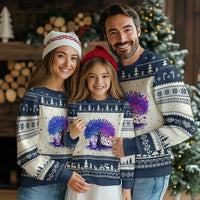 Purple Elephant Butterfly Ribbon Ugly Christmas Sweater Tree Of Life Alzheimers Support