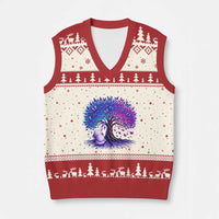 Purple Elephant Butterfly Ribbon V-Neck Knit Sweater Vest Tree Of Life Alzheimers Support