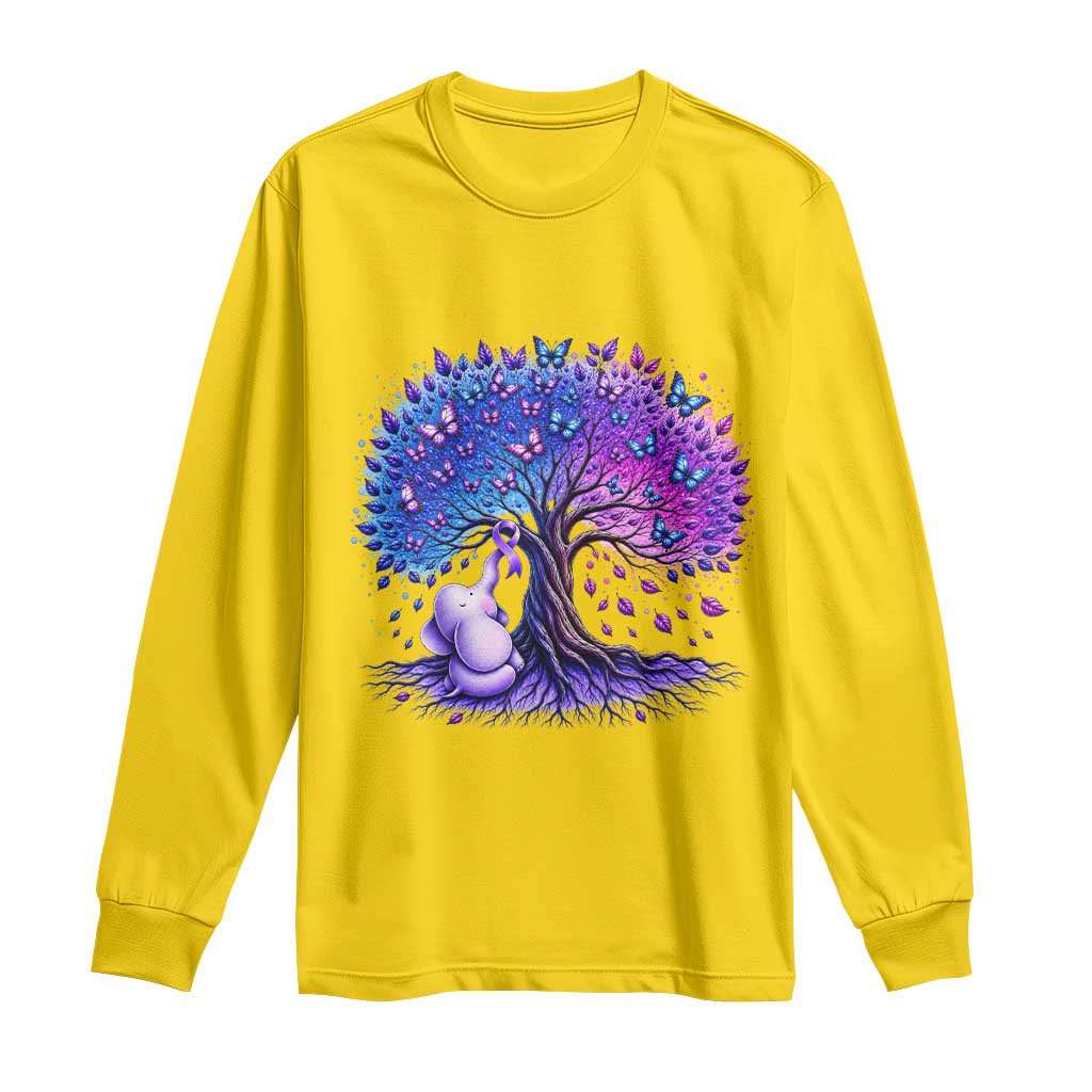 Purple Elephant Butterfly Ribbon Long Sleeve Shirt Tree Of Life Alzheimers Support