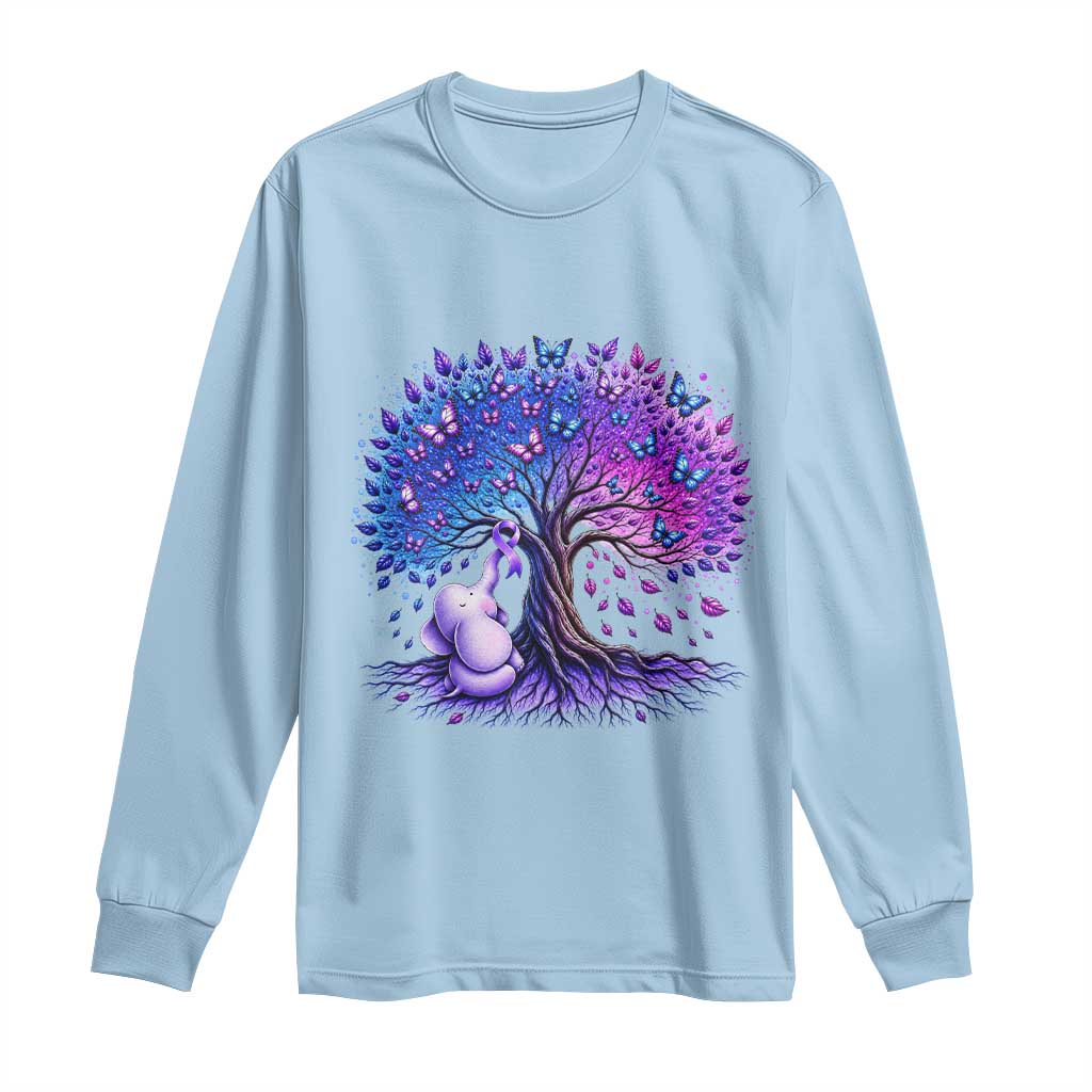 Purple Elephant Butterfly Ribbon Long Sleeve Shirt Tree Of Life Alzheimers Support