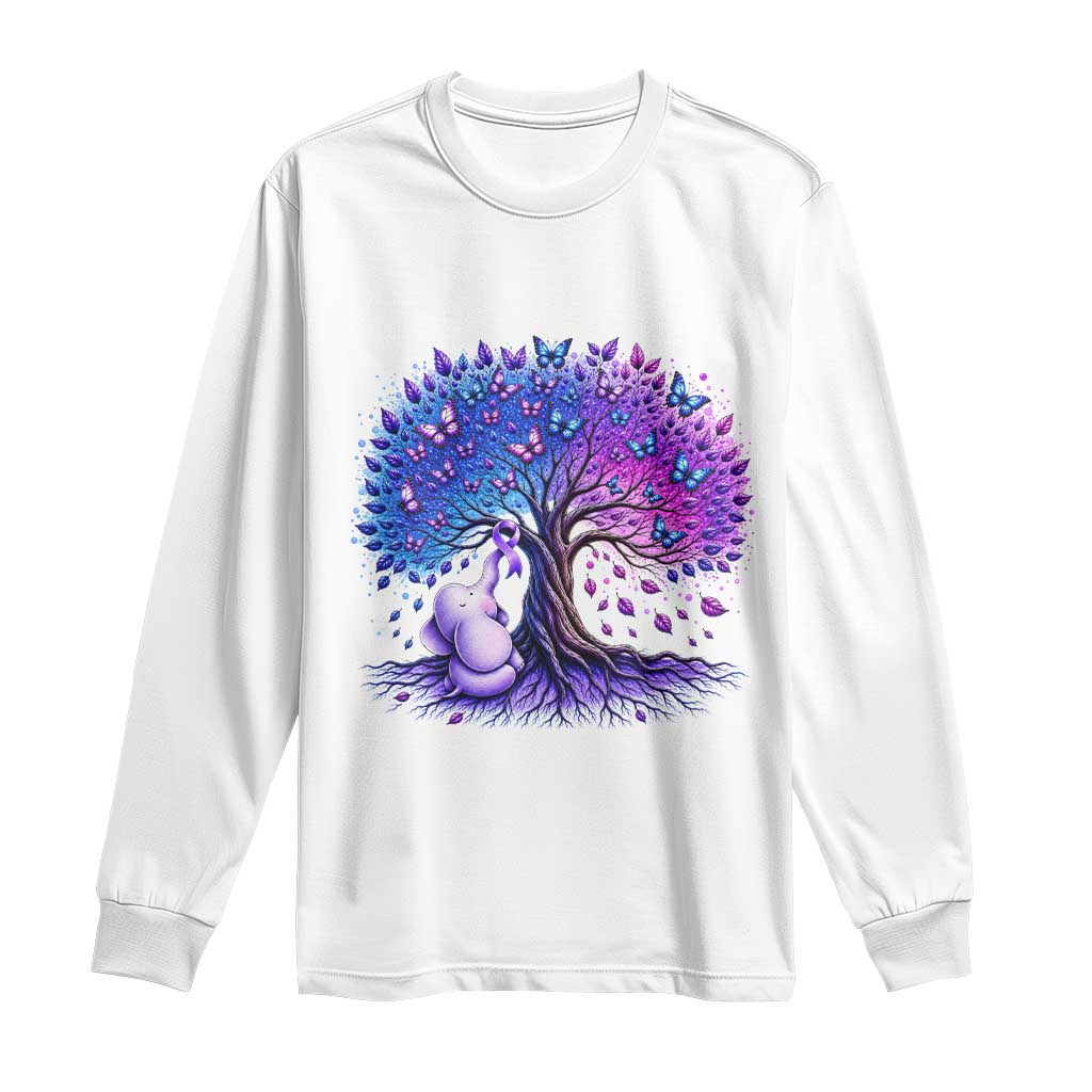 Purple Elephant Butterfly Ribbon Long Sleeve Shirt Tree Of Life Alzheimers Support