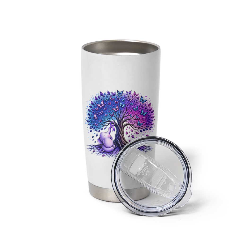 Purple Elephant Butterfly Ribbon Tumbler Cup Tree Of Life Alzheimers Support