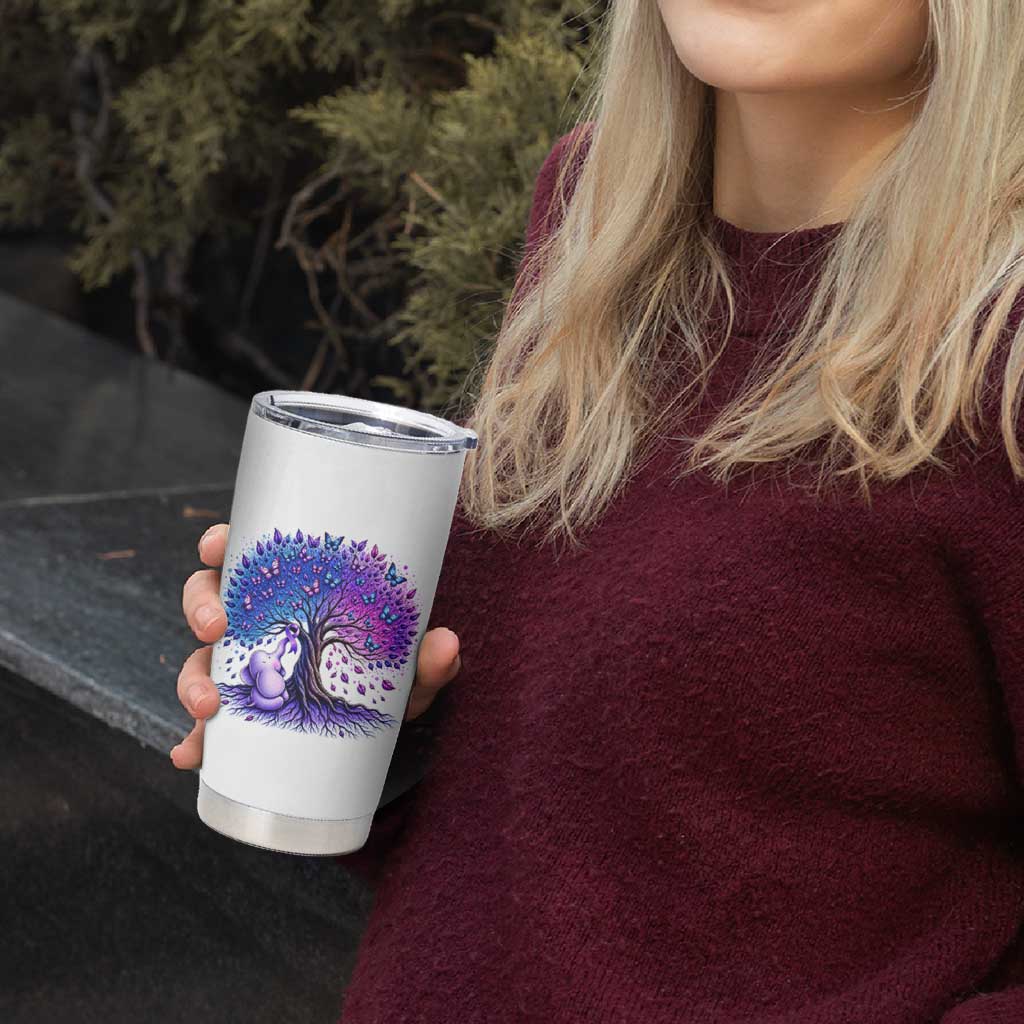 Purple Elephant Butterfly Ribbon Tumbler Cup Tree Of Life Alzheimers Support