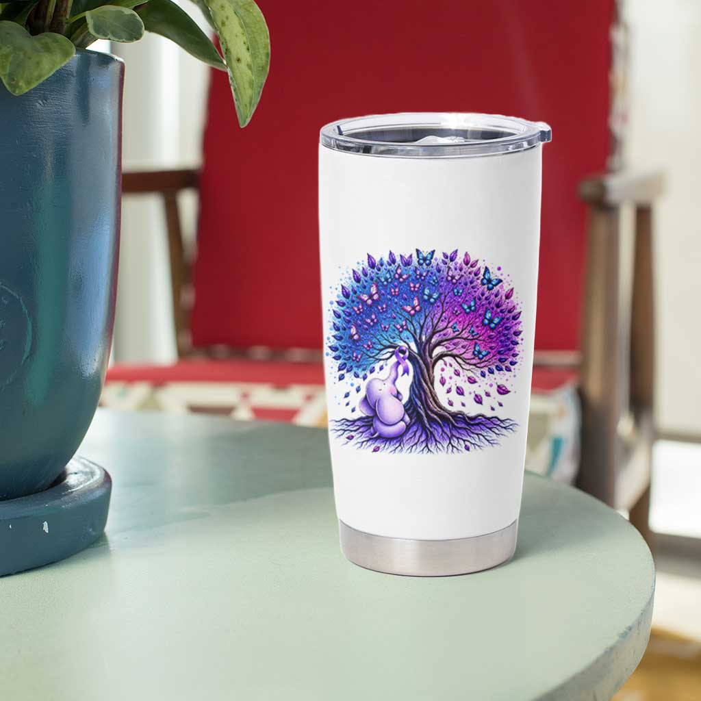 Purple Elephant Butterfly Ribbon Tumbler Cup Tree Of Life Alzheimers Support