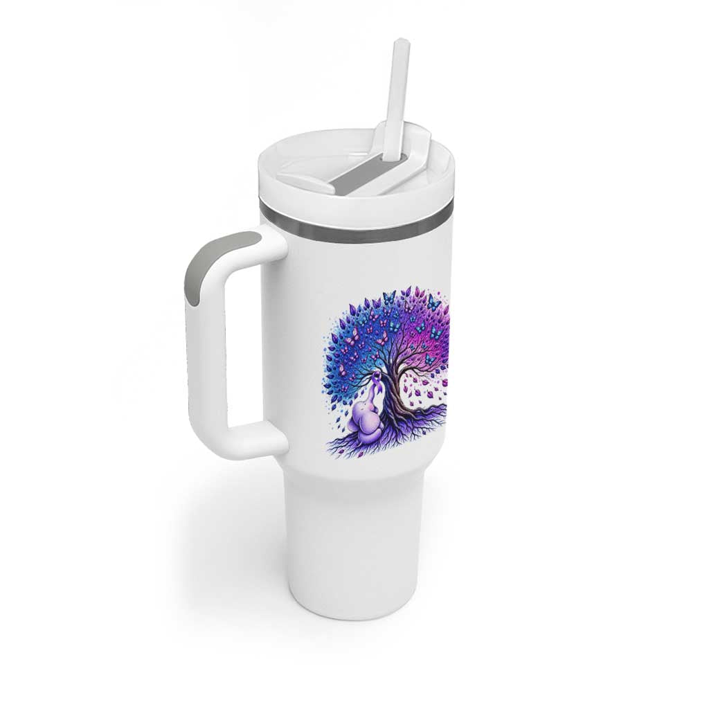 Purple Elephant Butterfly Ribbon Tumbler With Handle Tree Of Life Alzheimers Support