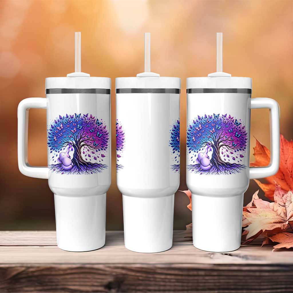 Purple Elephant Butterfly Ribbon Tumbler With Handle Tree Of Life Alzheimers Support