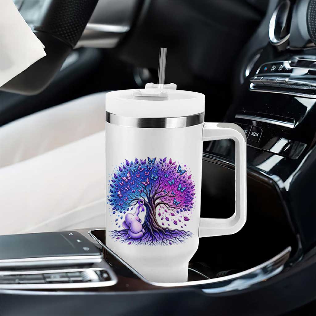 Purple Elephant Butterfly Ribbon Tumbler With Handle Tree Of Life Alzheimers Support