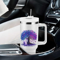 Purple Elephant Butterfly Ribbon Tumbler With Handle Tree Of Life Alzheimers Support