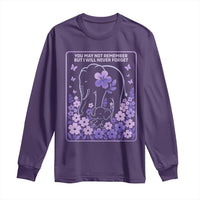 Elephant Alzheimers Purple Floral Support Long Sleeve Shirt You May Not Remember But I Will Never Forget