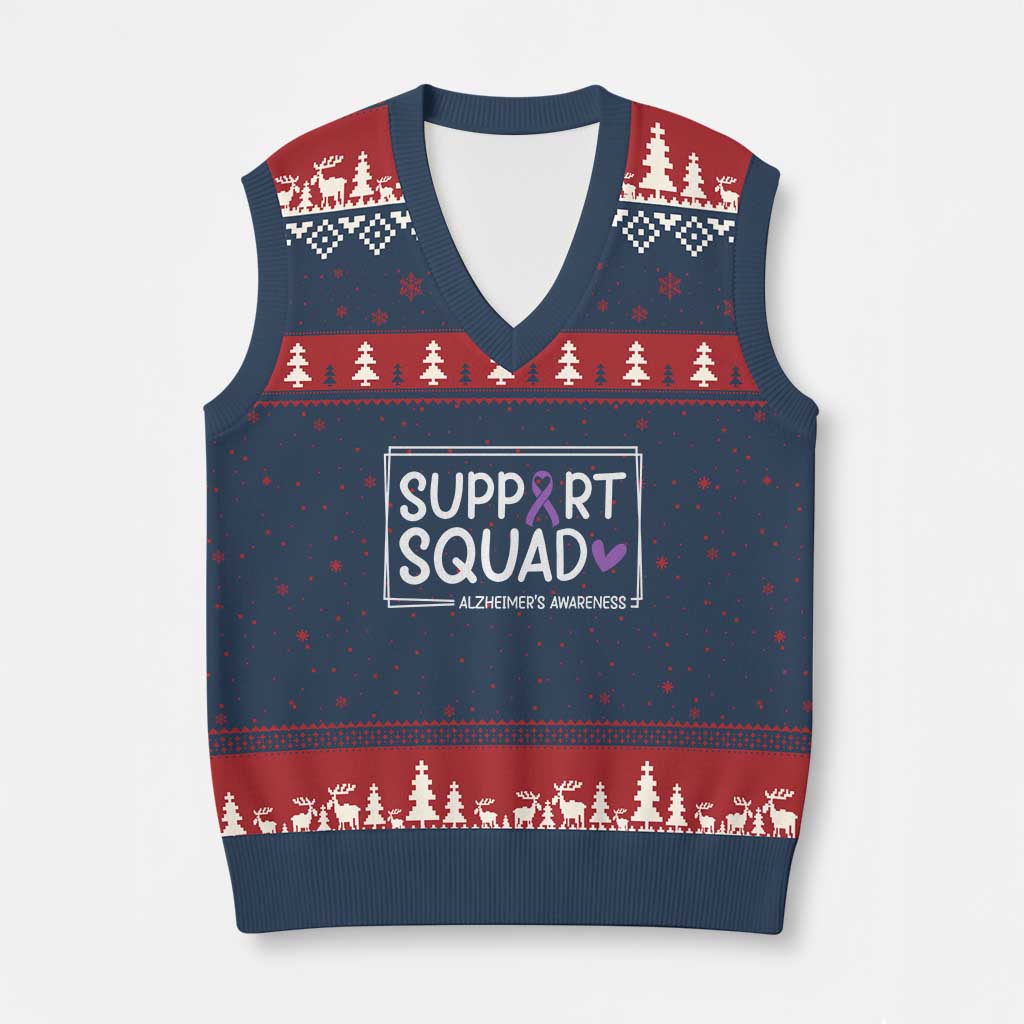 Support Squad Alzheimers V-Neck Knit Sweater Vest Purple Ribbon Hope Strength Love