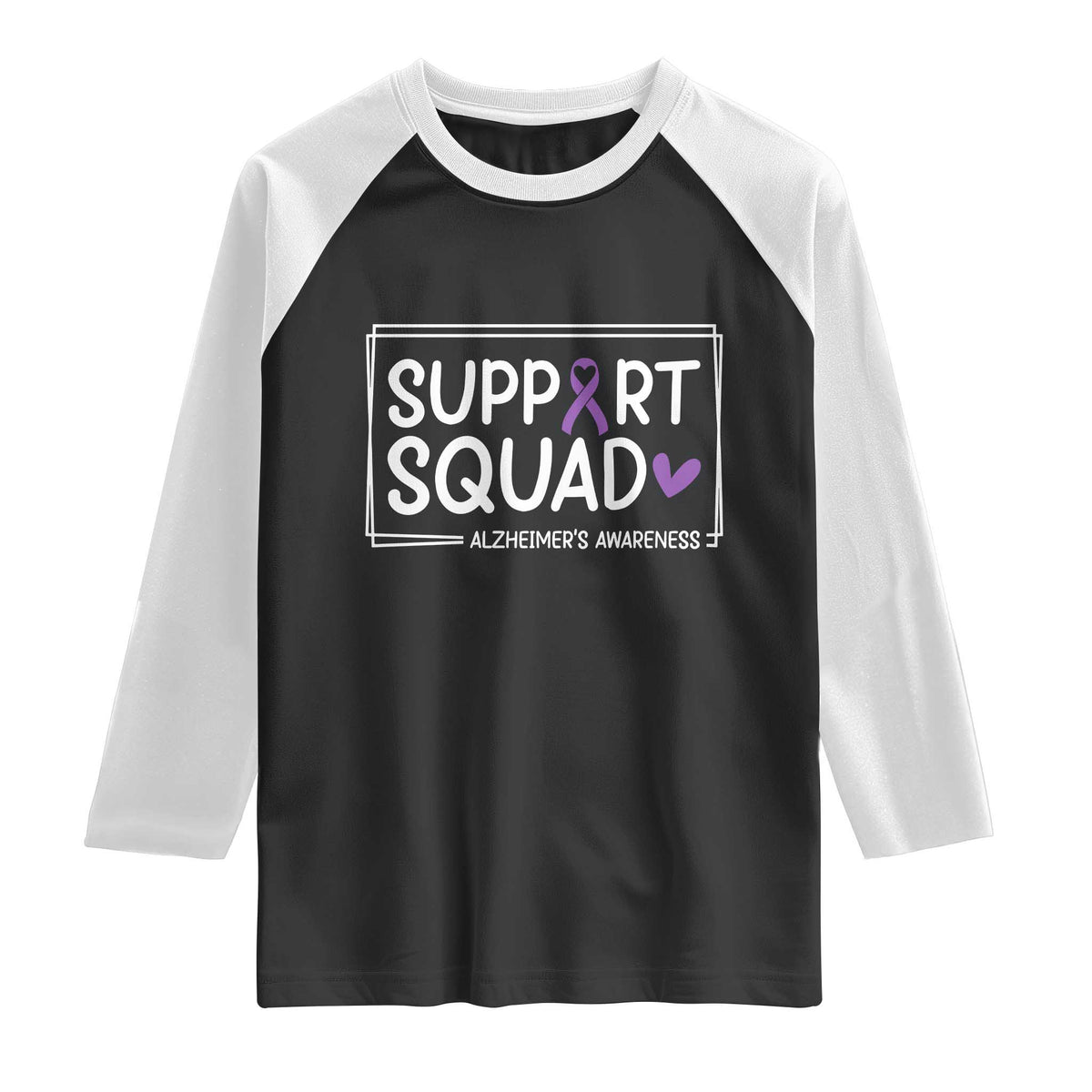 Support Squad Alzheimers Raglan Shirt Purple Ribbon Hope Strength Love