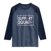 Support Squad Alzheimers Raglan Shirt Purple Ribbon Hope Strength Love