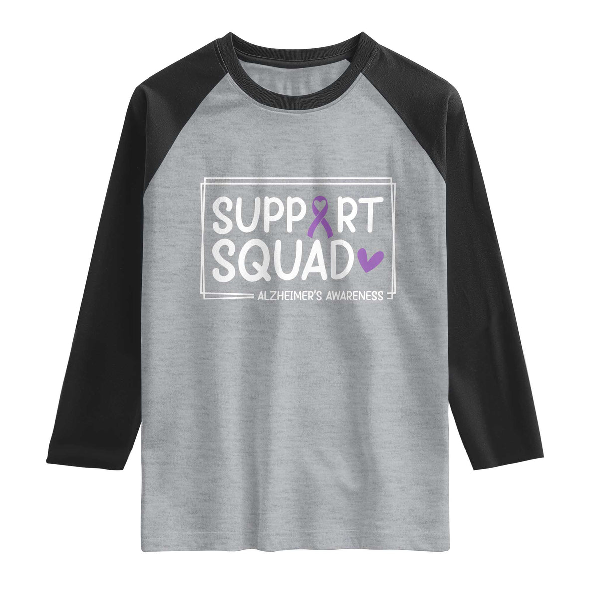 Support Squad Alzheimers Raglan Shirt Purple Ribbon Hope Strength Love