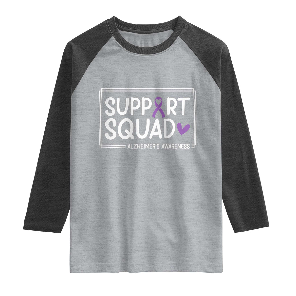Support Squad Alzheimers Raglan Shirt Purple Ribbon Hope Strength Love