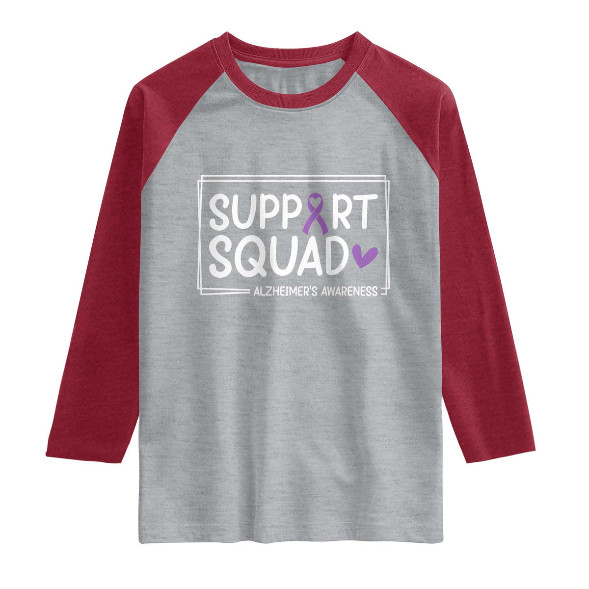 Support Squad Alzheimers Raglan Shirt Purple Ribbon Hope Strength Love