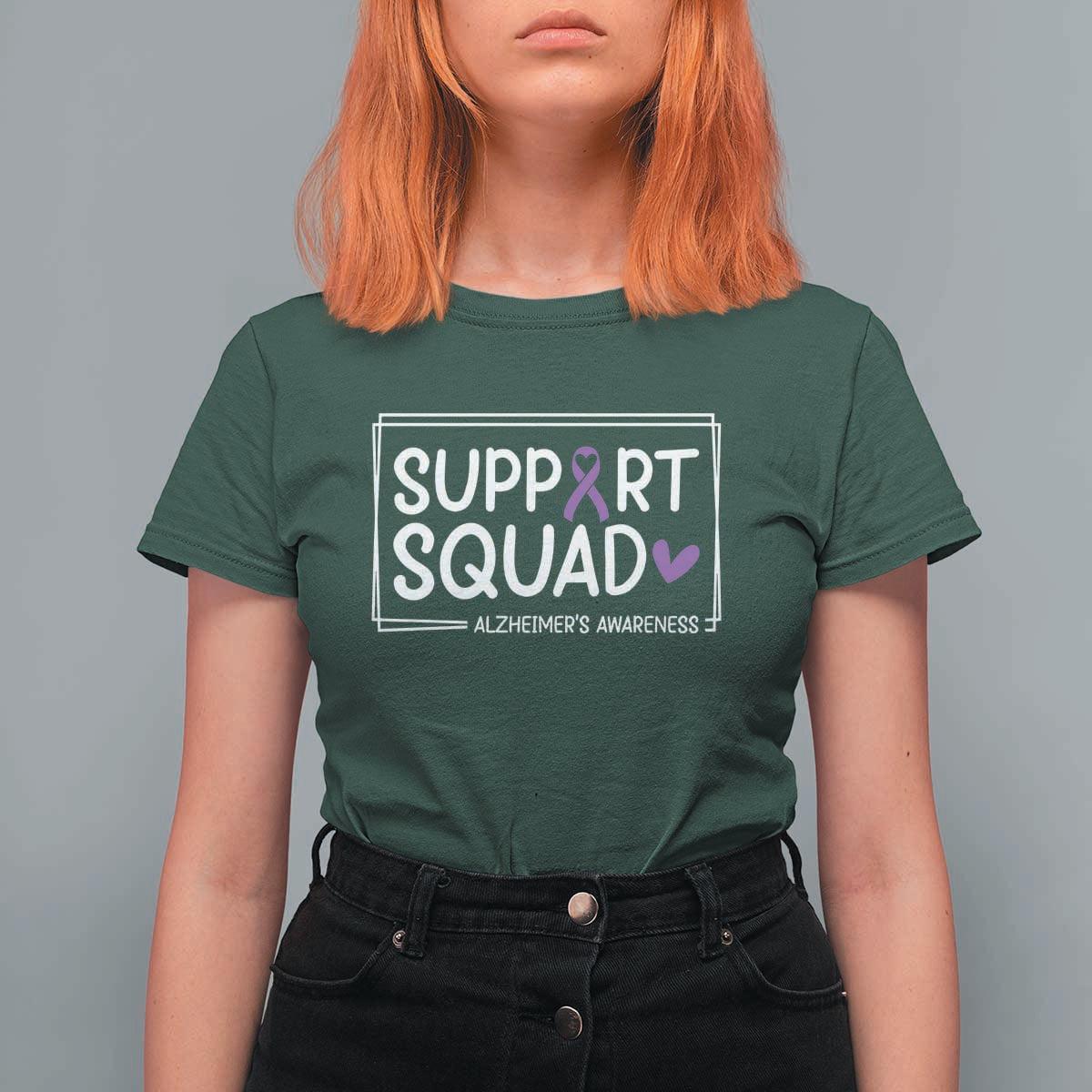 Support Squad Alzheimers T Shirt For Women Purple Ribbon Hope Strength Love