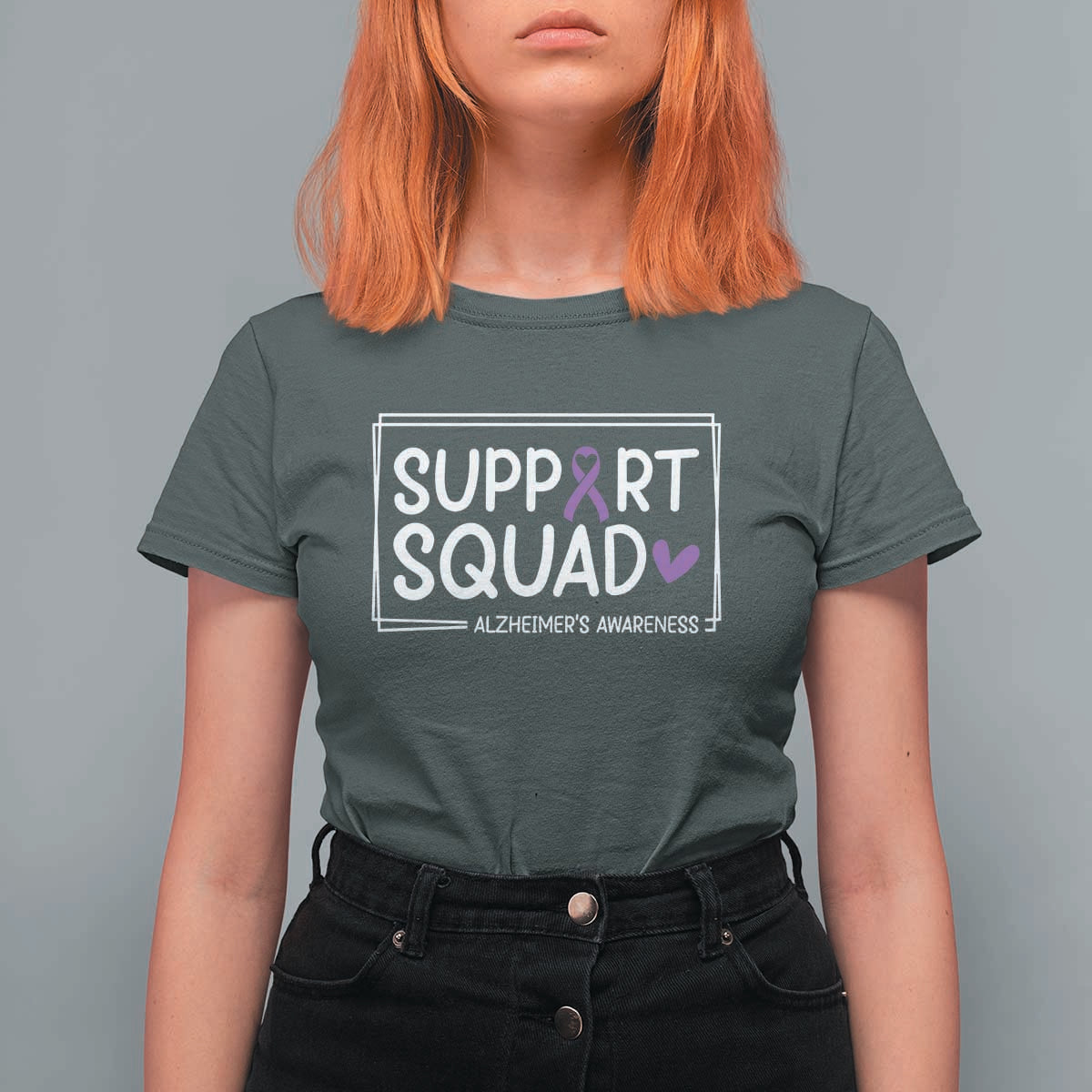 Support Squad Alzheimers T Shirt For Women Purple Ribbon Hope Strength Love