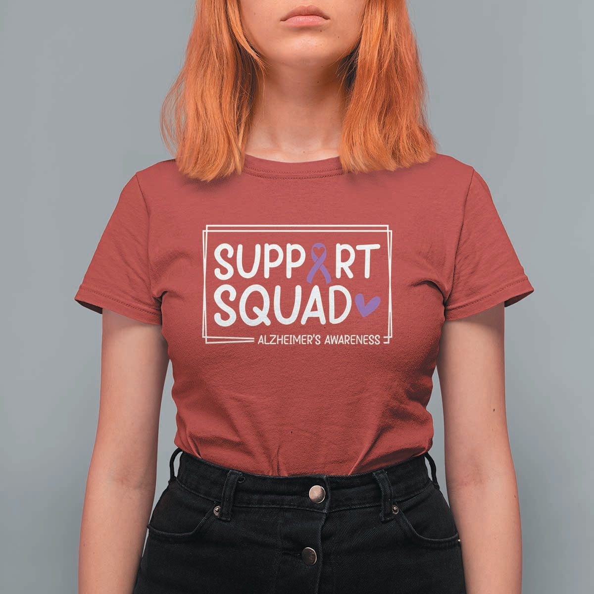 Support Squad Alzheimers T Shirt For Women Purple Ribbon Hope Strength Love