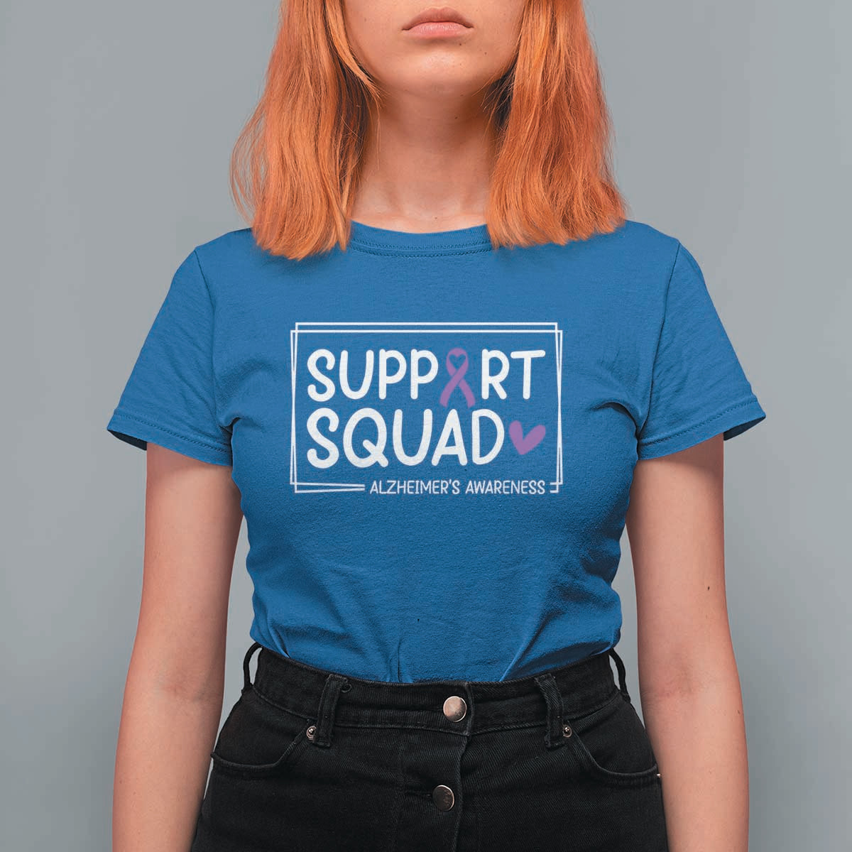 Support Squad Alzheimers T Shirt For Women Purple Ribbon Hope Strength Love