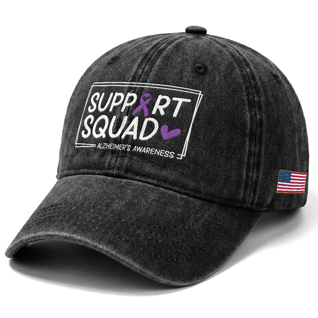 Support Squad Alzheimers Washed Cotton Baseball Cap Purple Ribbon Hope Strength Love
