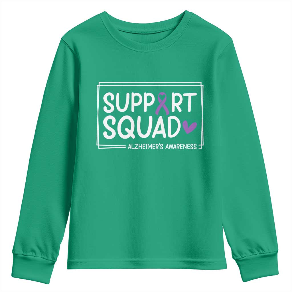 Support Squad Alzheimers Youth Sweatshirt Purple Ribbon Hope Strength Love