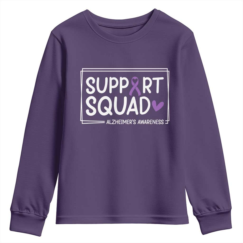 Support Squad Alzheimers Youth Sweatshirt Purple Ribbon Hope Strength Love